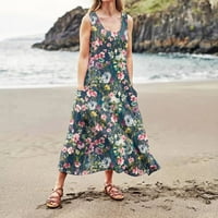 Táplálkozó gödröcske női nyári ruhák nyomtatott zsebbel nagy hinta Ujjatlan Crewneck laza ruha