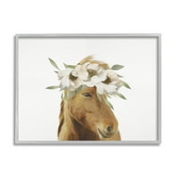 Stupell Industries Brown Horse Minimal Design White Floral Crown 11, Design by Leah Straatsma