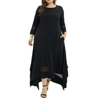 Bazyrey Midi nyári ruhák nőknek szilárd nyári ruhák Női kerek nyakkivágással Divat Hosszú ujjú Nyári ruhák fekete 2XL
