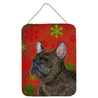 Carolines Treasures SS4726DS Francia Bulldog piros és zöld hópelyhek Ünnep Karácsonyi fal vagy ajtó lógó nyomatok