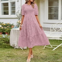 Női ruhák Legénység nyak virágos A-Line középhosszú alkalmi nyári Könyökhosszú ruha világos lila L