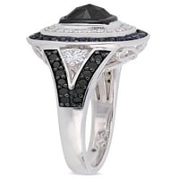 Miabella 1- Carat T.W. Fekete -fehér gyémánt és karat T.G.W. Zafír 10K fehérarany dupla halo gyűrű
