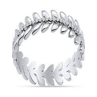 Karátos kerek vágott fehér természetes gyémánt divatos levél esküvői zenekar gyűrű 14K fehér arany felett ezüst gyűrű
