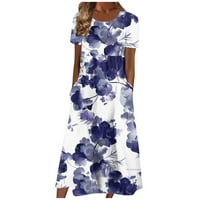 Bazyrey Sundress Női alkalmi rövid ujjú ruhák Női virágos Legénység nyak ruhák Kék XL