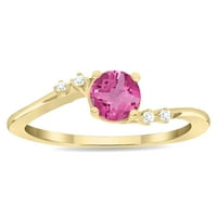Női kerek alakú rózsaszín Topáz és gyémánt Tierra gyűrű 10k sárga arany