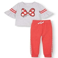 Minnie Mouse Ruffle Top és Racer Stripe Jogger nadrág, ruhakészlet