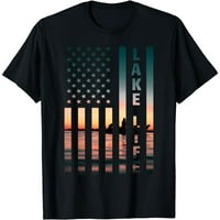Lake Life Sunset Amerikai Zászló Halászhajó Férfi Póló Halász Számára