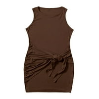 Női Alkalmi sima Tartály kerek nyak csokoládé barna Ujjatlan Plusz méretű ruhák 4XL