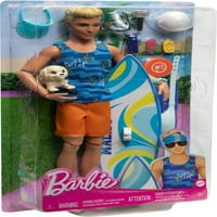 Ken Doll szörfdeszkával, pózolható szőke Barbie Ken Beach Doll