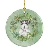 Jack Russell Terrier Fekete-fehér Drótszőrű Karácsonyi koszorú kerámia dísz
