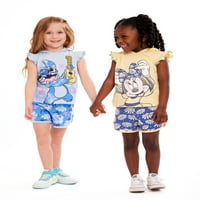 Disney Toddler Girl Stitch cosplay grafikus kapucnis és rövidnadrág, 2 darab, méretek 2t-5T