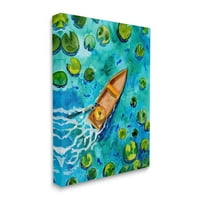 Tó lilies tó csónak splash szállítási festmény galéria csomagolt vászon nyomtatott fal művészet