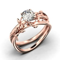 Szőlőlevél gyűrű, Boho & hippi 1. Karátos kerek vágott gyémánt Moissanite eljegyzési gyűrű, menyasszonyi gyűrű, gally