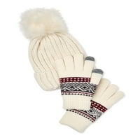 Idő és Tru Rib Beanie pom és touch kesztyűkészlettel