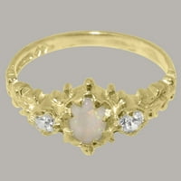 Brit készült 9k sárga arany gyűrű természetes opál & Diamond Womens Anniversary Ring - méret opciók-méret 11.25