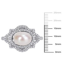 A Miabella női fehér édesvízi tenyésztett gyöngy és karát T.W. Gyémánt 14K fehérarany vintage gyűrű
