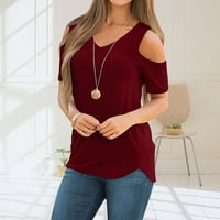 női pólók női nyári alkalmi póló aranyos hideg váll rövid ujjú v nyakú felsők Női pólók Piros + L