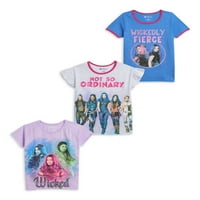 Disney Descendants Girls 4- Tie-Front és Ringer grafikus pólók, 3 csomag