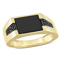 Carat T.G.W. Négyzet alakú vágású fekete ony és karat T.W. Fekete gyémánt 10KT sárga arany férfi csatorna gyűrű