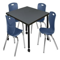 Kee 36 tér állítható magasságú mobil tantermi asztal-szürke & Andy 12-in Stack székek-Sötétkék