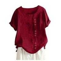 Womens T Shirts Loose Button Linen Daily Boho Tanic Shirt Tee Red XXXXL
