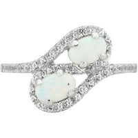 Létrehozott opál és fehér zafír drágakő sterling ezüst két kőgyűrű