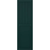 Ekena Millwork 15 W 63 H True Fit PVC parasztház sík panel kombinált rögzített redőnyök, termikus zöld