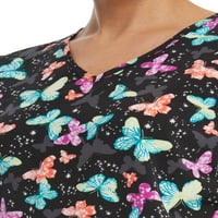 ScrubStar női szikrázó pillangók V-nyakú nyomtatott bozót Top wd710x47