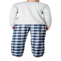 Férfi pizsama set flanel pizsamák férfiaknak PJ szett kockás pizsama nadrággal és hosszú ujjú Henley póló szürke szürke