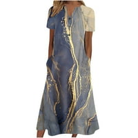 Efsteb Maxi ruhák nőknek Plusz méretű Clearance márvány nyomtatás laza ruha zseb alkalmi nyári divatos rövid ujjú ruhák