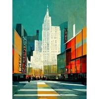 Broadway New York absztrakt Midcentury Cityscape narancssárga kékeszöld Extra nagy XL fal Art Poszter Nyomtatás