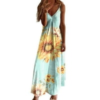 Bazyrey Sundress Női Alkalmi ujjatlan nyári ruhák Női virágos V-nyakú nyári ruhák Kék L