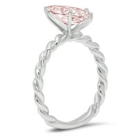 ct ragyogó szív vágott szimulált rózsaszín gyémánt 14K fehér arany Pasziánsz gyűrű SZ 10.25
