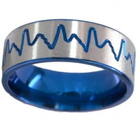 Férfi lapos titán gyűrű, őrölt szívveréssel, kék színű