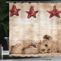 Rajzfilm zuhanyfüggöny, karácsonyi dísz csillagok és mackó kompozíció Grunge háttér nyomtatás, szövet szövet fürdőszoba