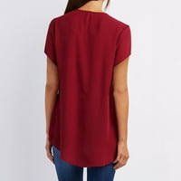 Womens Shirts V Neck Zipper Loose Shirt Red S