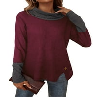 Multitrust Women's Spring Autumn Casual Tops Long Sleeve Half High Neck Button Contrast Color T-shirt