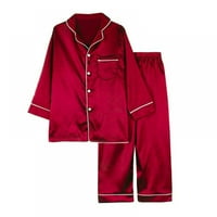 Lányok fiúk szatén hosszú ujjú Gombos pizsama szett selyem hálóruha Loungewear 3 éves Todder