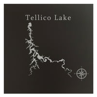 Tellico-tó Térkép 12x12 fekete fém fal művészeti irodai dekoráció ajándék vésett Tennessee