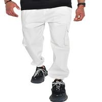Lumento férfi Cargo nadrág Egyszínű fenék Közép derekú nadrág férfi felszerelt nadrág könnyű egyenes láb fehér 2XL