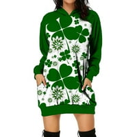 Női ruhák nyári Clearance St. Patrick ' s Day Női lóhere nyomtatási Pulóver zseb kapucnis hosszú ujjú laza ruha