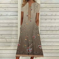 fartey Női ruhák nyári tágas kényelmes virágos nyomtatási zsebek Mini Sundresses osztott V nyakú Rövid ujjú nyaralás