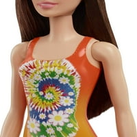 Barbie fürdőruha Beach Doll barna haj & narancssárga nyakkendő-festék öltöny