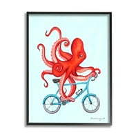 Stupell Industries piros polip csápok Lovaglás kék kerékpár kerékpár grafika fekete keretes művészet nyomtatás Wall