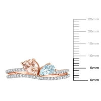 Miabella női 1- Carat T.G.W. Morganite Aquamarine és Carat T.W. Diamond 10KT rózsa arany kétköves eljegyzési gyűrű