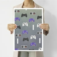 Visionary nyomatok „játékkonzol mintája”, Gamer Wall Art - Lila, fekete és fehér játékkonzolok minta, modern kortárs