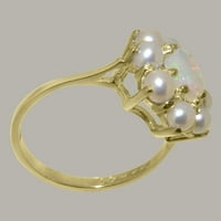 Brit készült 14K sárga arany természetes opál & tenyésztett gyöngy női Nyilatkozat gyűrű - méret opciók-méret 5.75