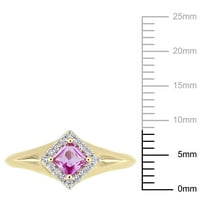 Miabella női karátos T.G.W. Négyzet alakú vágású rózsaszín zafír és Carat T.W. Kerek vágott gyémánt 14 kt sárga arany