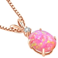 Létrehozott rózsaszín opál, valódi gyémánt medálral 14K rózsa arany ovális alakban, 18