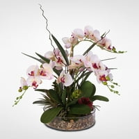 Selyem Phalaenopsis krém rózsaszín orchideák egy üveg tálban kavicsokkal